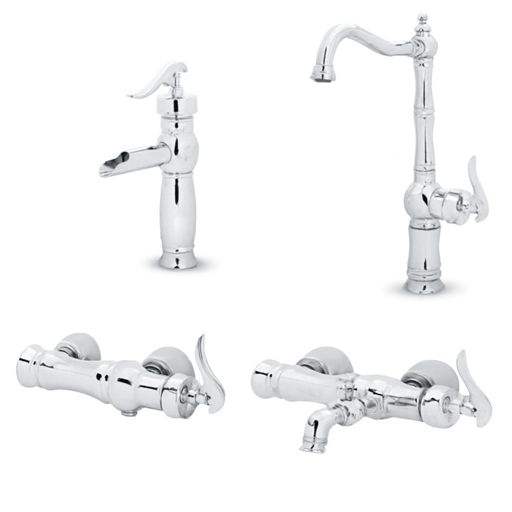  ست کامل شیرآلات ساختمانی مدل بیزانس کروم | مناسب سرویس، حمام و آشپزخانه 