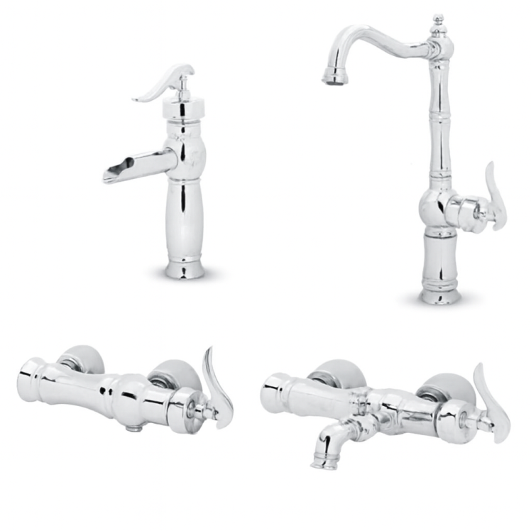 ست کامل شیرآلات ساختمانی مدل بیزانس کروم | مناسب سرویس، حمام و آشپزخانه